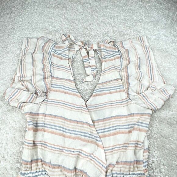 American Eagle Striped Ruffled Romper Lined Blue Pink NEW - Picture 6 of 12